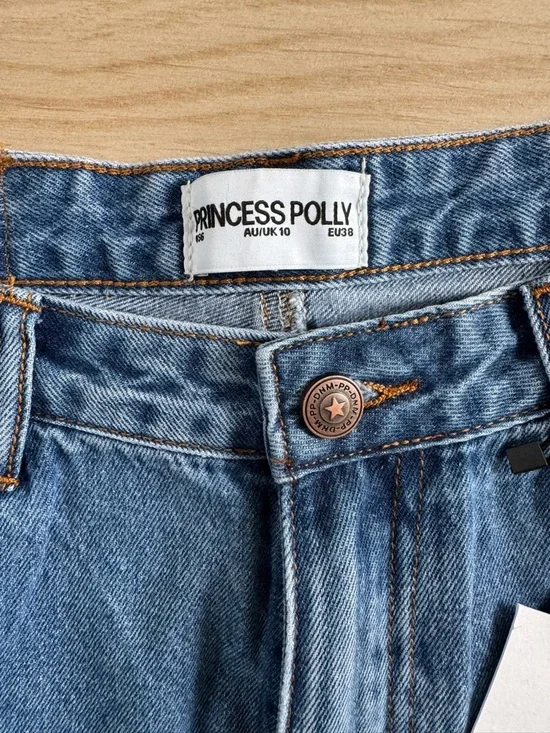Princess Polly Mid-Rise Straight Leg Jeans — Blue Denim - Picture 4 of 5